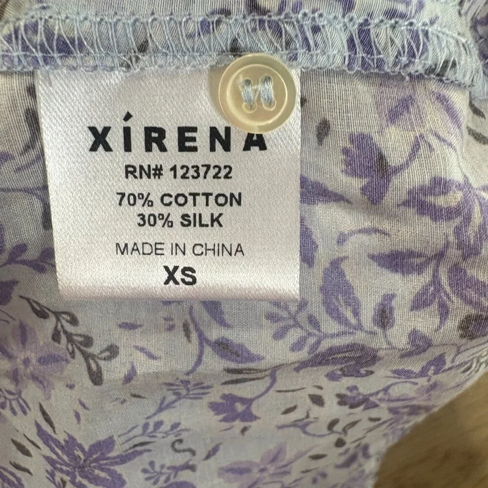 XiRENA Carys Shirt blue willow floral XS relaxed cotton silk purple blouse top - Picture 8 of 9